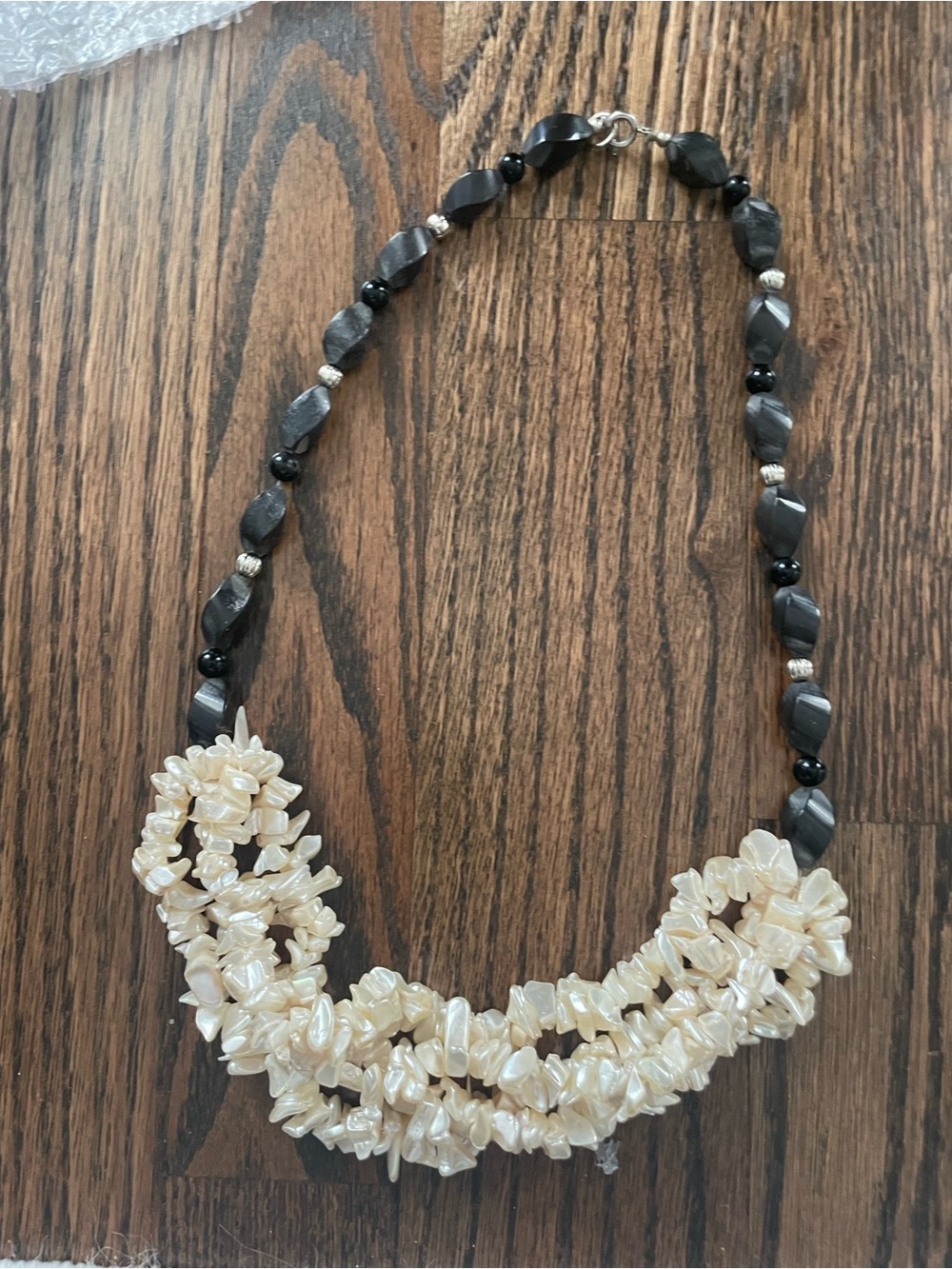 Pearl Cluster Bib Necklace - Cream and Black